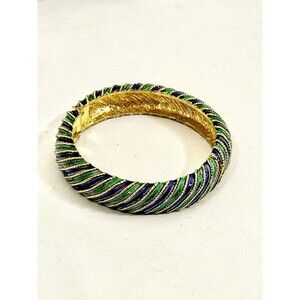 Vintage Blue and Green Enamel Twisted Rope Design Hinge Bangle Bracelet
